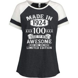 Made In 1924 100 Years Of Being Awesome Limited Edition 100th Birthday Enza Ladies Jersey Colorblock Tee