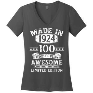 Made In 1924 100 Years Of Being Awesome Limited Edition 100th Birthday Women's V-Neck T-Shirt