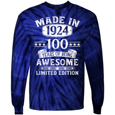 Made In 1924 100 Years Of Being Awesome Limited Edition 100th Birthday Tie-Dye Long Sleeve Shirt