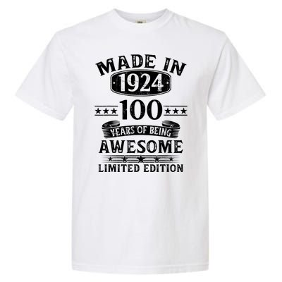 Made In 1924 100 Years Of Being Awesome Limited Edition 100th Birthday Garment-Dyed Heavyweight T-Shirt