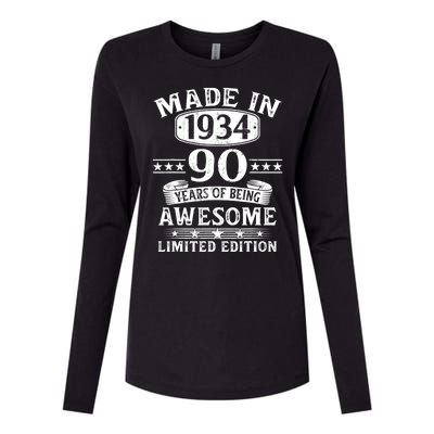 Made In 1934 90 Years Of Being Awesome Limited Edition 90th Birthday Womens Cotton Relaxed Long Sleeve T-Shirt