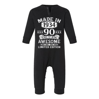 Made In 1934 90 Years Of Being Awesome Limited Edition 90th Birthday Infant Fleece One Piece