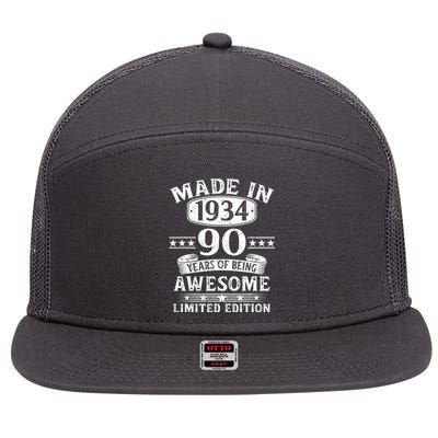 Made In 1934 90 Years Of Being Awesome Limited Edition 90th Birthday 7 Panel Mesh Trucker Snapback Hat