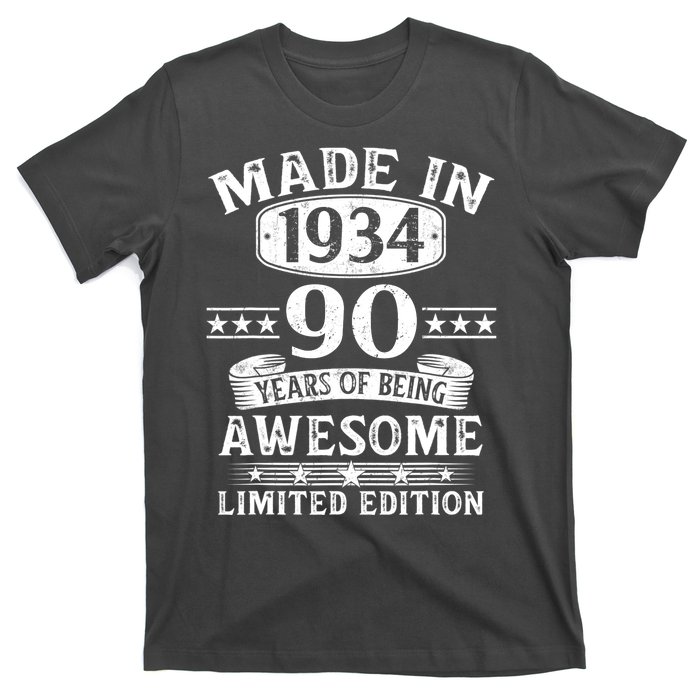 Made In 1934 90 Years Of Being Awesome Limited Edition 90th Birthday T-Shirt