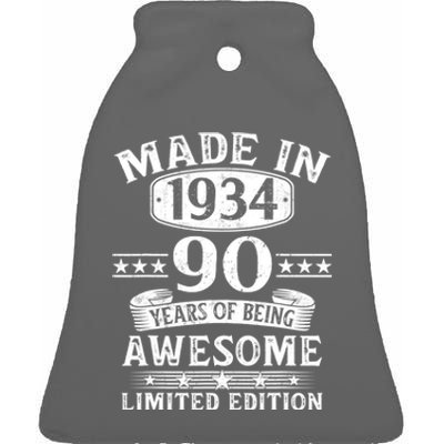 Made In 1934 90 Years Of Being Awesome Limited Edition 90th Birthday Ceramic Bell Ornament