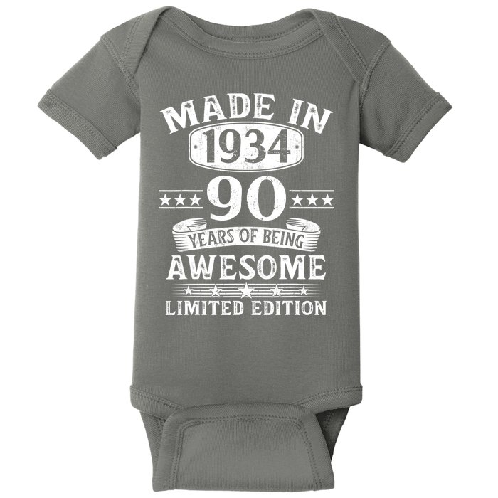 Made In 1934 90 Years Of Being Awesome Limited Edition 90th Birthday Baby Bodysuit