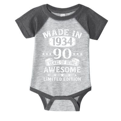 Made In 1934 90 Years Of Being Awesome Limited Edition 90th Birthday Infant Baby Jersey Bodysuit