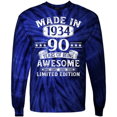 Made In 1934 90 Years Of Being Awesome Limited Edition 90th Birthday Tie-Dye Long Sleeve Shirt