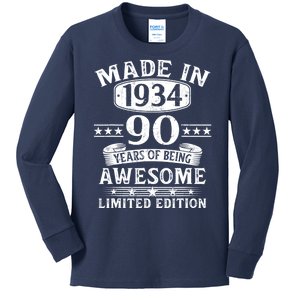 Made In 1934 90 Years Of Being Awesome Limited Edition 90th Birthday Kids Long Sleeve Shirt