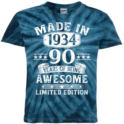 Made In 1934 90 Years Of Being Awesome Limited Edition 90th Birthday Kids Tie-Dye T-Shirt