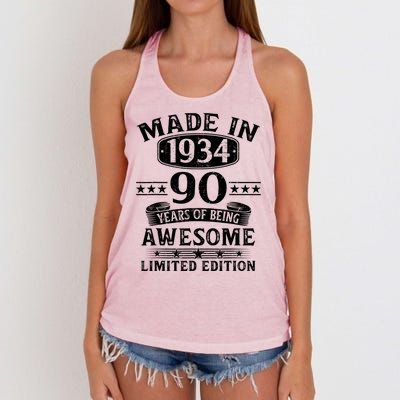 Made In 1934 90 Years Of Being Awesome Limited Edition 90th Birthday Women's Knotted Racerback Tank