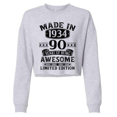 Made In 1934 90 Years Of Being Awesome Limited Edition 90th Birthday Cropped Pullover Crew