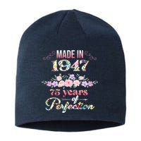 Made In 1947 Floral 75th Birthday Gift Sustainable Beanie