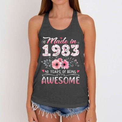 Made In 1983 Floral 40th Birthday 40 Years Of Being Awesome Women's Knotted Racerback Tank