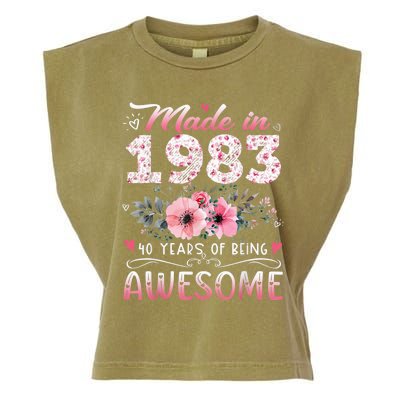 Made In 1983 Floral 40th Birthday 40 Years Of Being Awesome Garment-Dyed Women's Muscle Tee