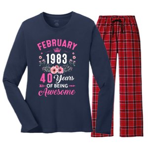 Made In 1983 40 Years Old February 40Th Birthday Women's Long Sleeve Flannel Pajama Set 