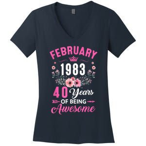 Made In 1983 40 Years Old February 40Th Birthday Women's V-Neck T-Shirt