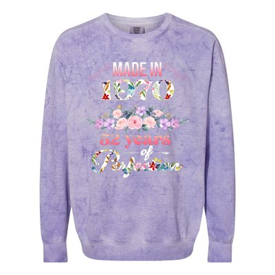 Made In 1970 Floral 52nd Birthday Gift Colorblast Crewneck Sweatshirt