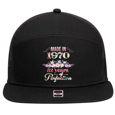 Made In 1970 Floral 52nd Birthday Gift 7 Panel Mesh Trucker Snapback Hat