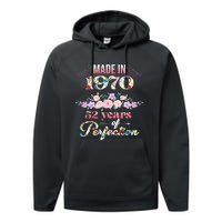 Made In 1970 Floral 52nd Birthday Gift Performance Fleece Hoodie