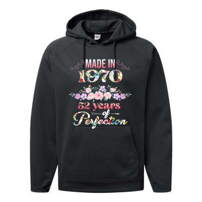 Made In 1970 Floral 52nd Birthday Gift Performance Fleece Hoodie