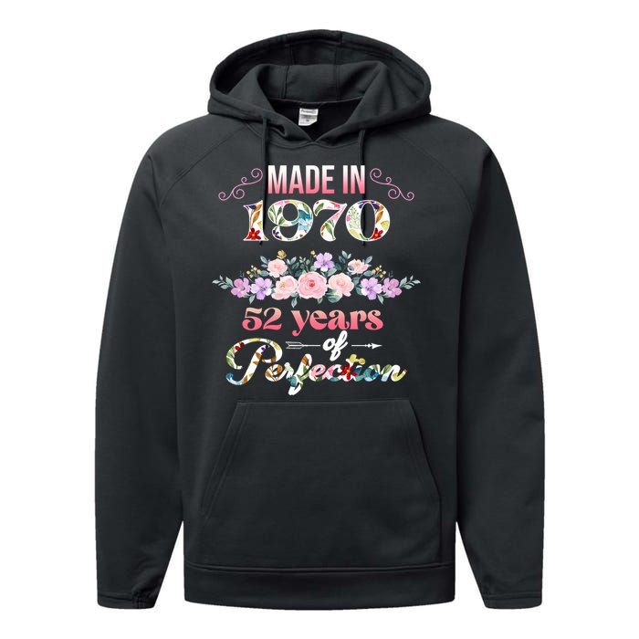 Made In 1970 Floral 52nd Birthday Gift Performance Fleece Hoodie