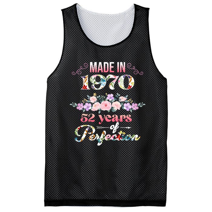 Made In 1970 Floral 52nd Birthday Gift Mesh Reversible Basketball Jersey Tank