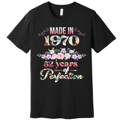 Made In 1970 Floral 52nd Birthday Gift Premium T-Shirt