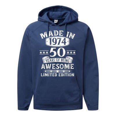 Made In 1974 50 Years Of Being Awesome Limited Edition 50th Birthday Performance Fleece Hoodie