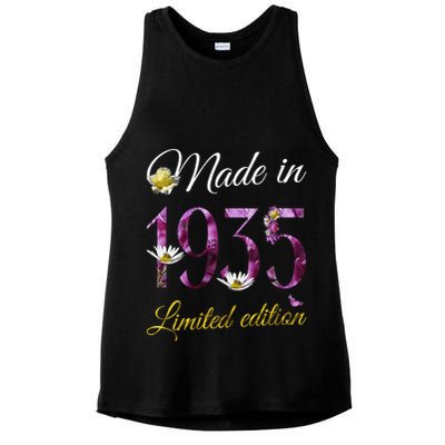 Made In 1935 - 90Year Old Floral 1935 90th Birthday Ladies PosiCharge Tri-Blend Wicking Tank