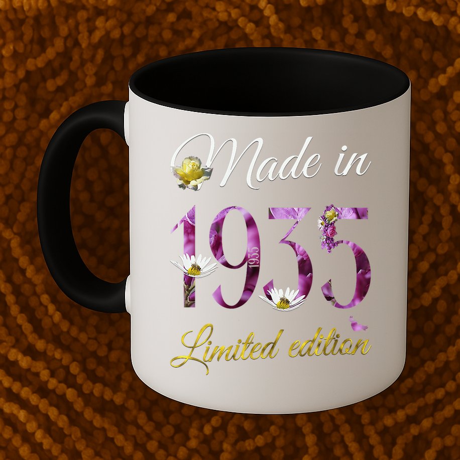 Made In 1935 - 90Year Old Floral 1935 90th Birthday Mug