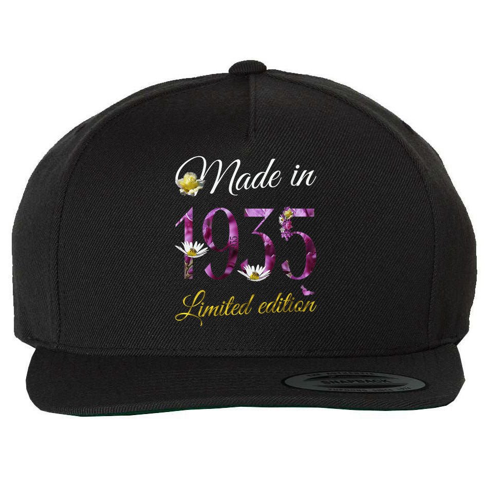 Made In 1935 - 90Year Old Floral 1935 90th Birthday Wool Snapback Cap