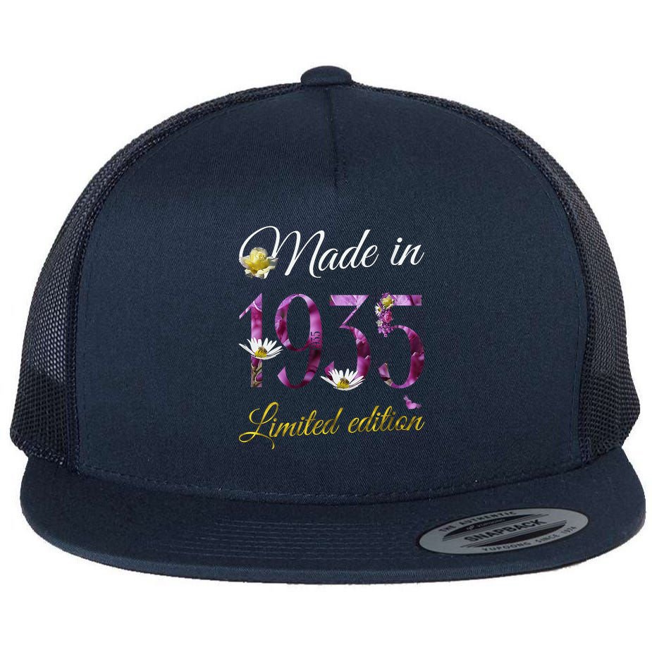 Made In 1935 - 90Year Old Floral 1935 90th Birthday Flat Bill Trucker Hat