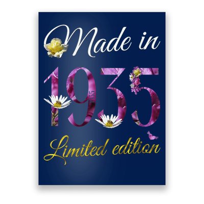 Made In 1935 - 90Year Old Floral 1935 90th Birthday Poster