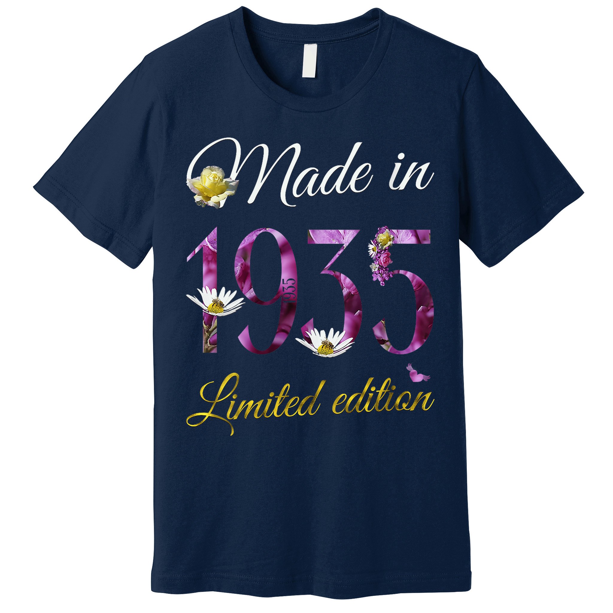Made In 1935 - 90Year Old Floral 1935 90th Birthday Premium T-Shirt