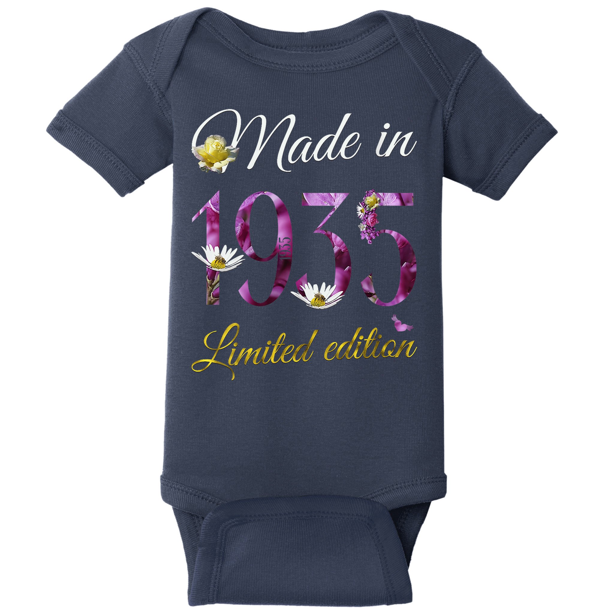 Made In 1935 - 90Year Old Floral 1935 90th Birthday Baby Bodysuit