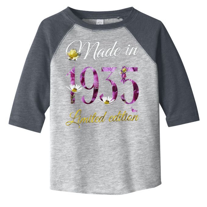 Made In 1935 - 90Year Old Floral 1935 90th Birthday Toddler Fine Jersey T-Shirt