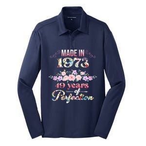 Made In 1973 Floral 49th Birthday Gift Silk Touch Performance Long Sleeve Polo