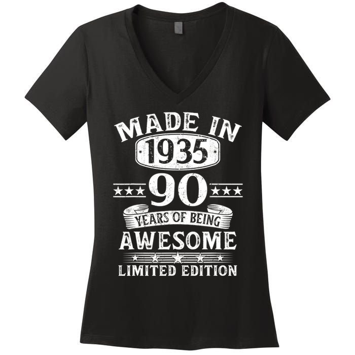 Made In 1935 90 Years Old Gifts 90th Birthday Gift Women's V-Neck T-Shirt