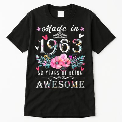 Made In 1963 Floral Vintage 60th birthday ideas for Wo Tall T-Shirt