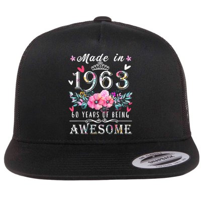 Made In 1963 Floral Vintage 60th birthday ideas for Wo Flatbill Hat