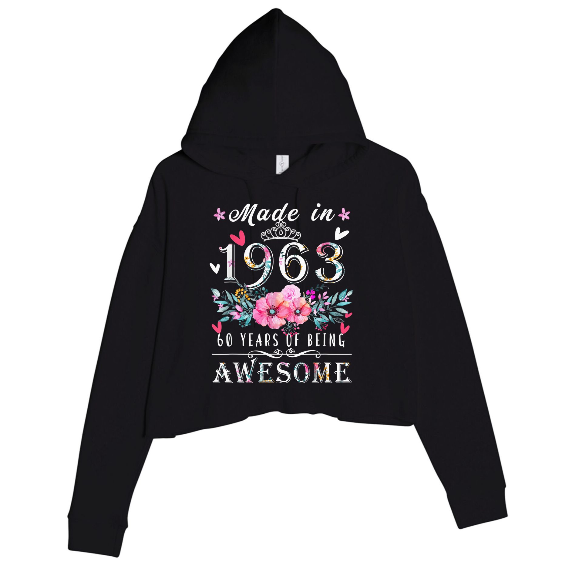 Made In 1963 Floral Vintage 60th birthday ideas for Wo Crop Fleece Hoodie