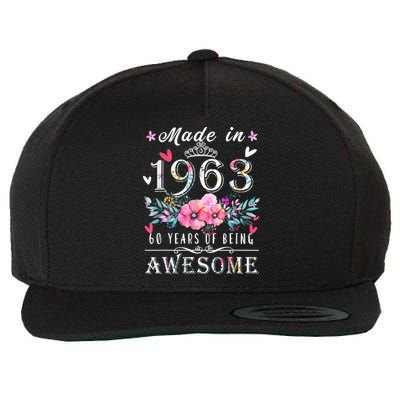 Made In 1963 Floral Vintage 60th birthday ideas for Wo Wool Snapback Cap
