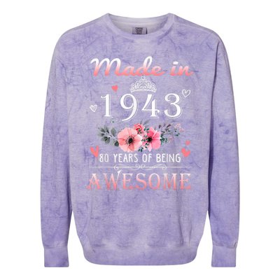 Made In 1943 Floral 80 Year Old 80th Birthday Gifts Wom.e.n Colorblast Crewneck Sweatshirt