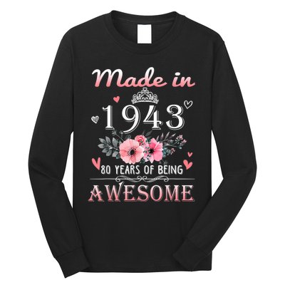 Made In 1943 Floral 80 Year Old 80th Birthday Gifts Wom.e.n Long Sleeve Shirt