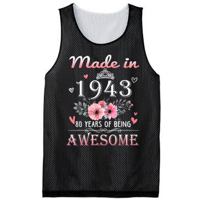 Made In 1943 Floral 80 Year Old 80th Birthday Gifts Wom.e.n Mesh Reversible Basketball Jersey Tank