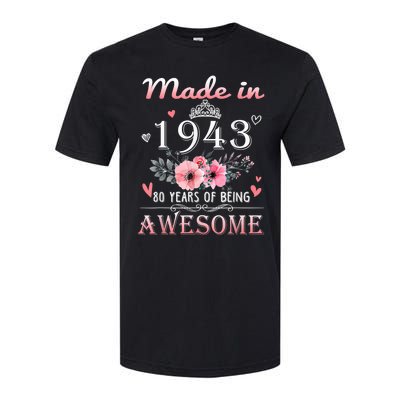 Made In 1943 Floral 80 Year Old 80th Birthday Gifts Wom.e.n Softstyle CVC T-Shirt