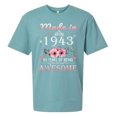 Made In 1943 Floral 80 Year Old 80th Birthday Gifts Wom.e.n Sueded Cloud Jersey T-Shirt