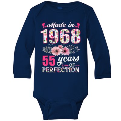 Made In 1968 Floral 55 Year Old 55th Birthday Present Gifts Wo Baby Long Sleeve Bodysuit