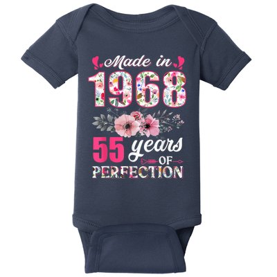 Made In 1968 Floral 55 Year Old 55th Birthday Present Gifts Wo Baby Bodysuit